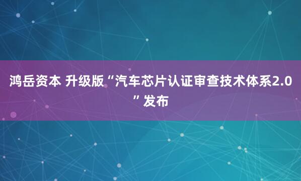 鸿岳资本 升级版“汽车芯片认证审查技术体系2.0”发布